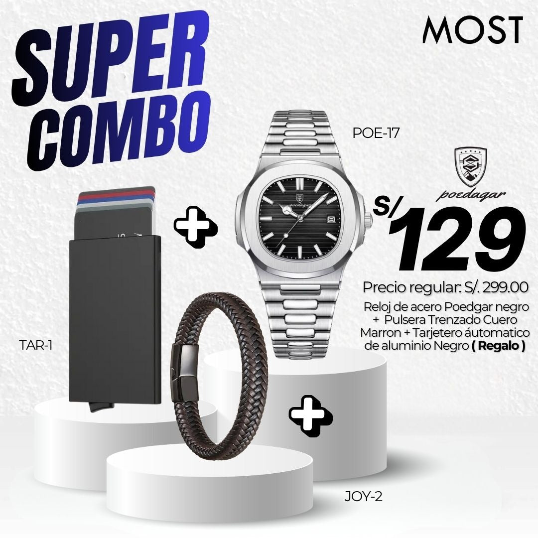 Super Combo: Reloj Poedagar (POE-17) + Pulsera + Tarjetero de Regalo