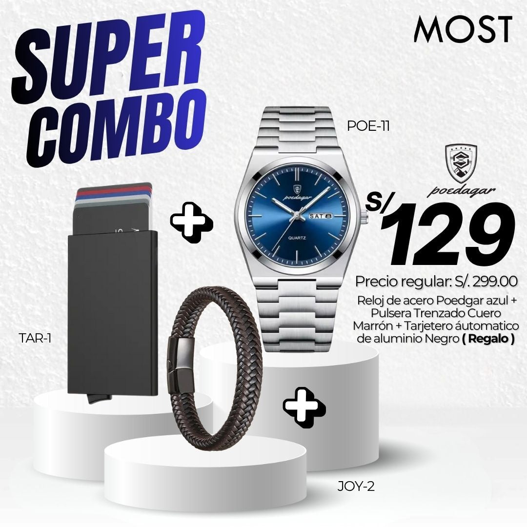 Super Combo: Reloj Poedagar (POE-11) + Pulsera + Tarjetero de Regalo