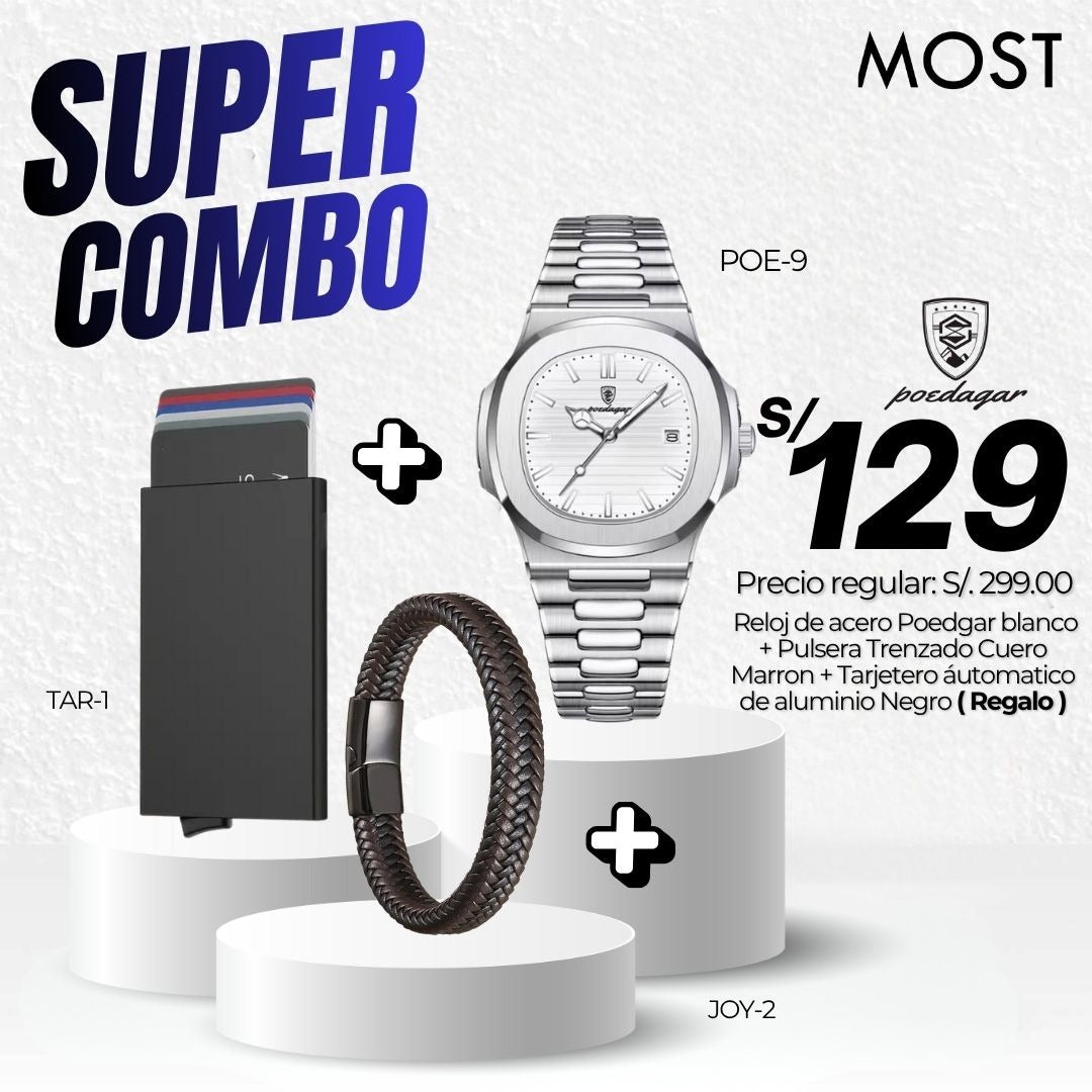 Super Combo: Reloj Poedagar (POE-9) + Pulsera + Tarjetero de Regalo