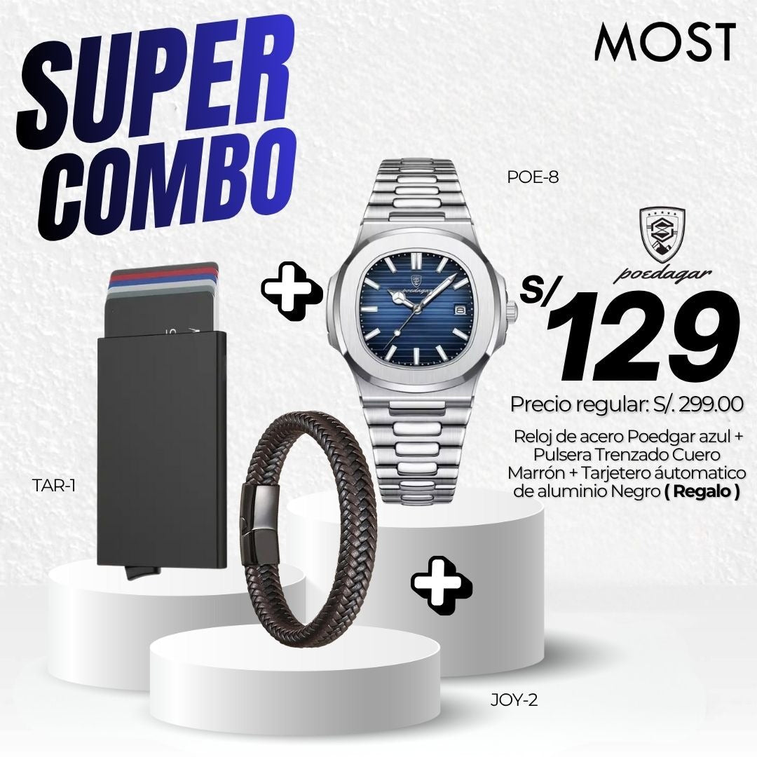 Super Combo: Reloj Poedagar (POE-8) + Pulsera + Tarjetero de Regalo