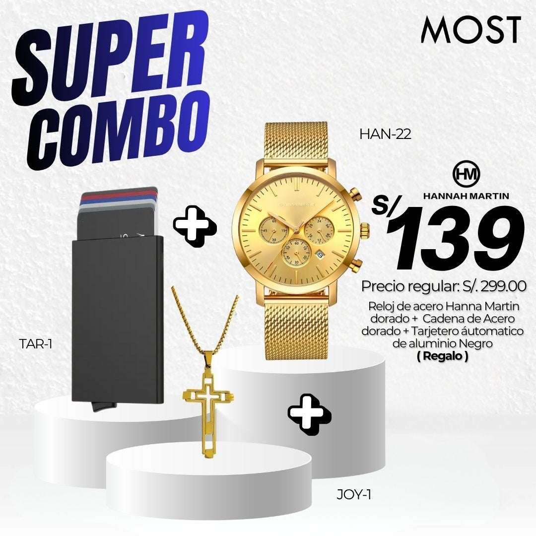 Super Combo: Reloj Hannah Martin (HAN-22) + Cadena + Tarjetero de Regalo