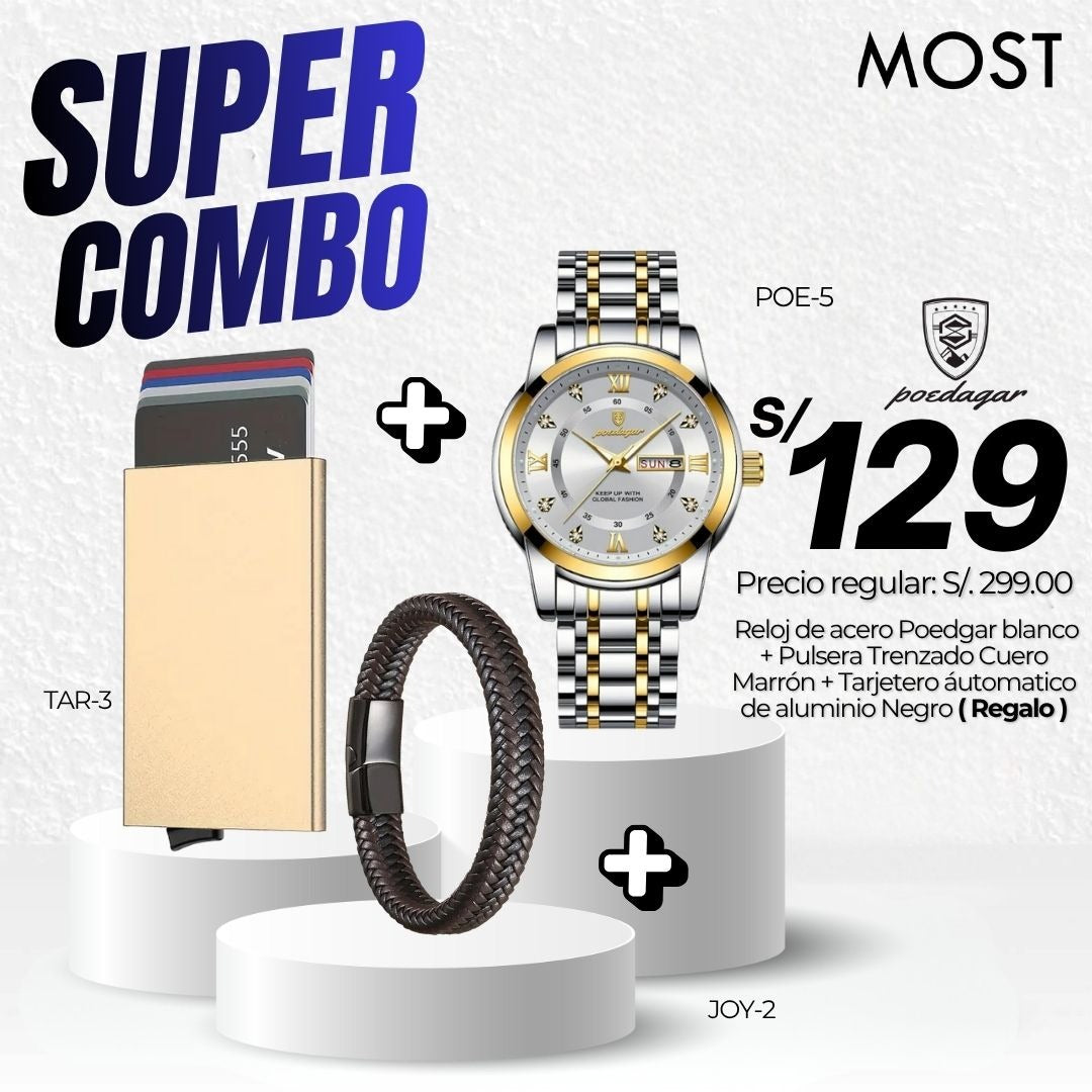 Super Combo: Reloj Poedagar (POE-5) + Pulsera + Tarjetero de Regalo