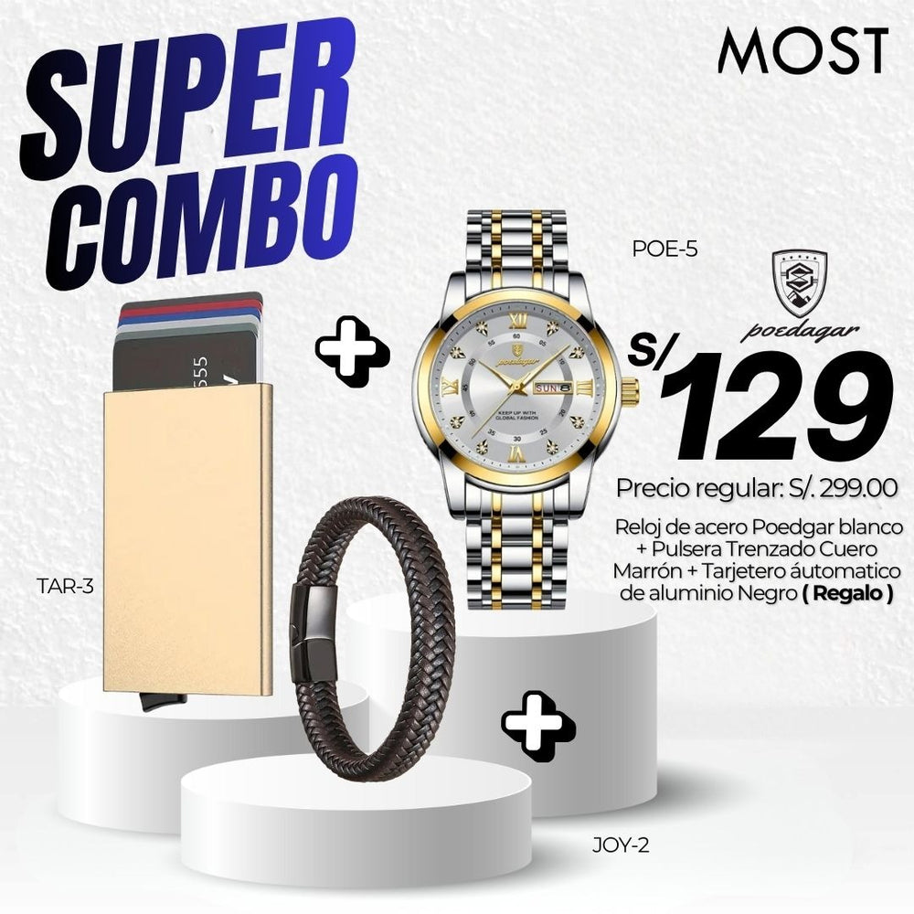 Super Combo: Reloj Poedagar (POE-5) + Pulsera + Tarjetero de Regalo