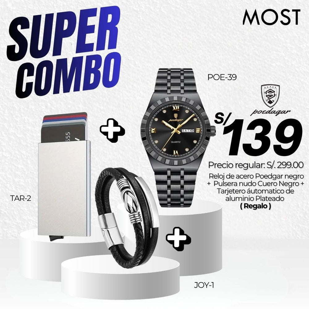 Super Combo: Reloj Poedagar (POE-39) + Pulsera + Tarjetero de Regalo