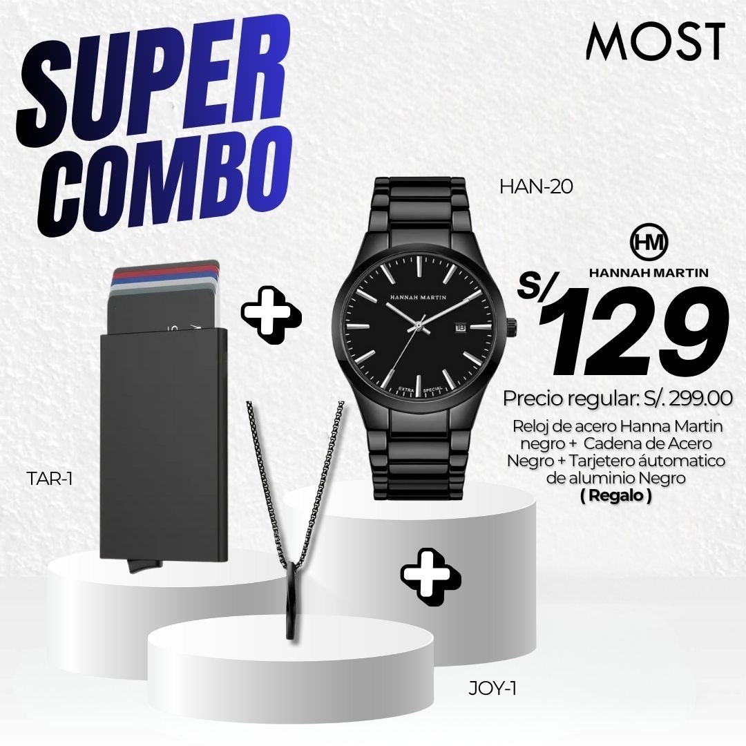 Super Combo: Reloj Hannah Martin (HAN-20) + Cadena + Tarjetero de Regalo