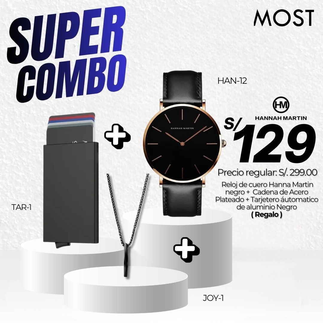 Super Combo: Reloj Hannah Martin (HAN-12) + Cadena + Tarjetero de Regalo