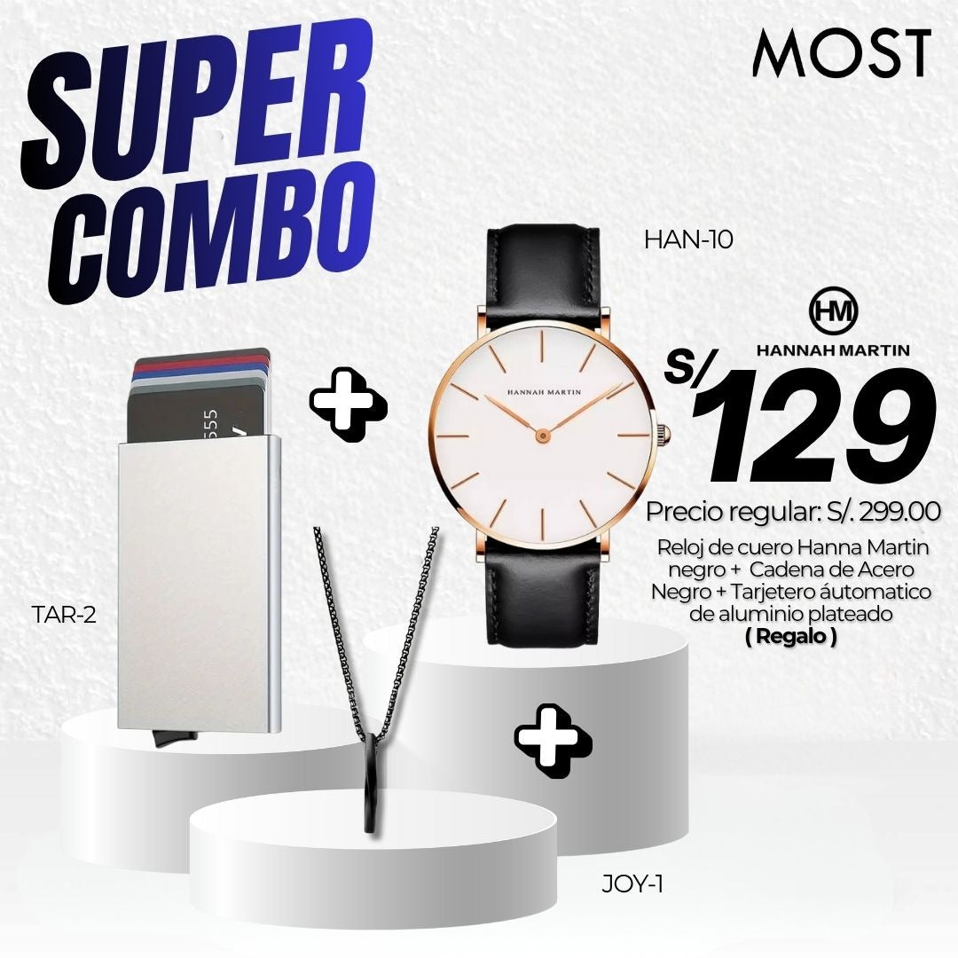 Super Combo: Reloj Hannah Martin (HAN-10) + Cadena + Tarjetero de Regalo