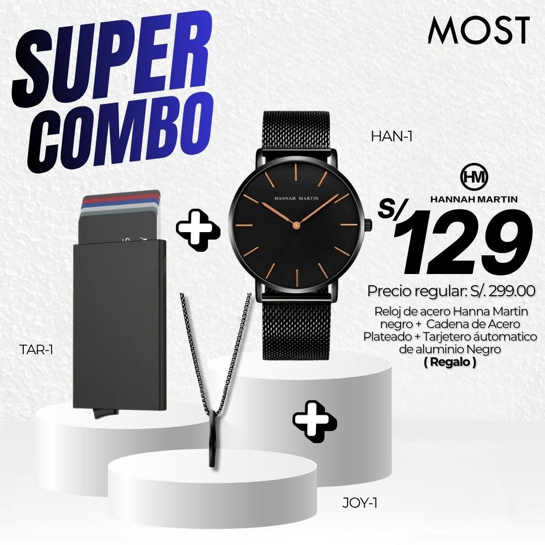 Super Combo: Reloj Hannah Martin (HAN-1) + Cadena + Tarjetero de Regalo
