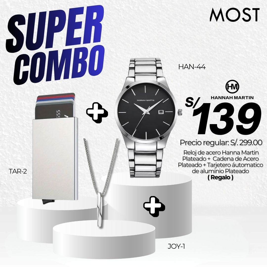 Super Combo: Reloj Hannah Martin (HAN-44) + Cadena + Tarjetero de Regalo
