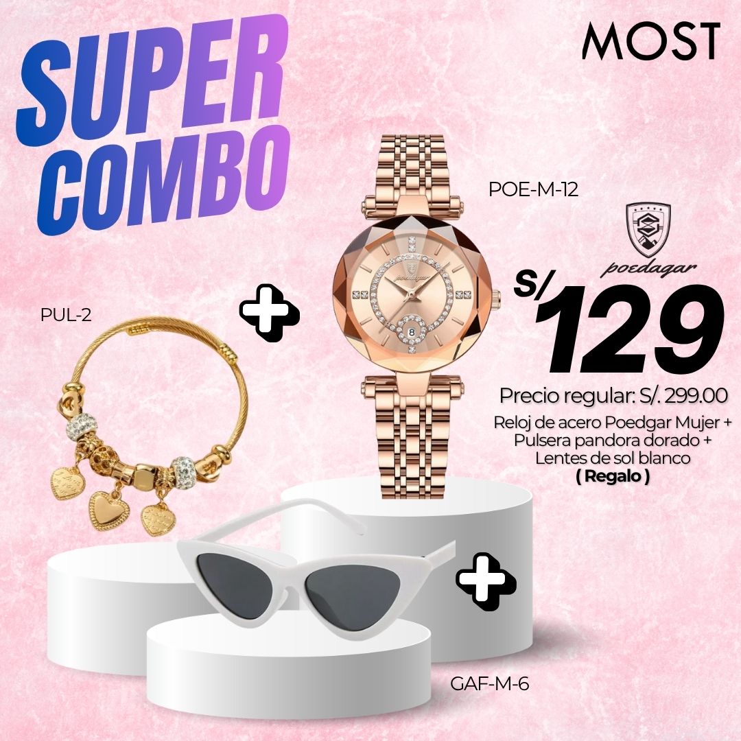 Super Combo: Reloj Poedagar (POE-M-12) + Pulsera + Lentes de regalo