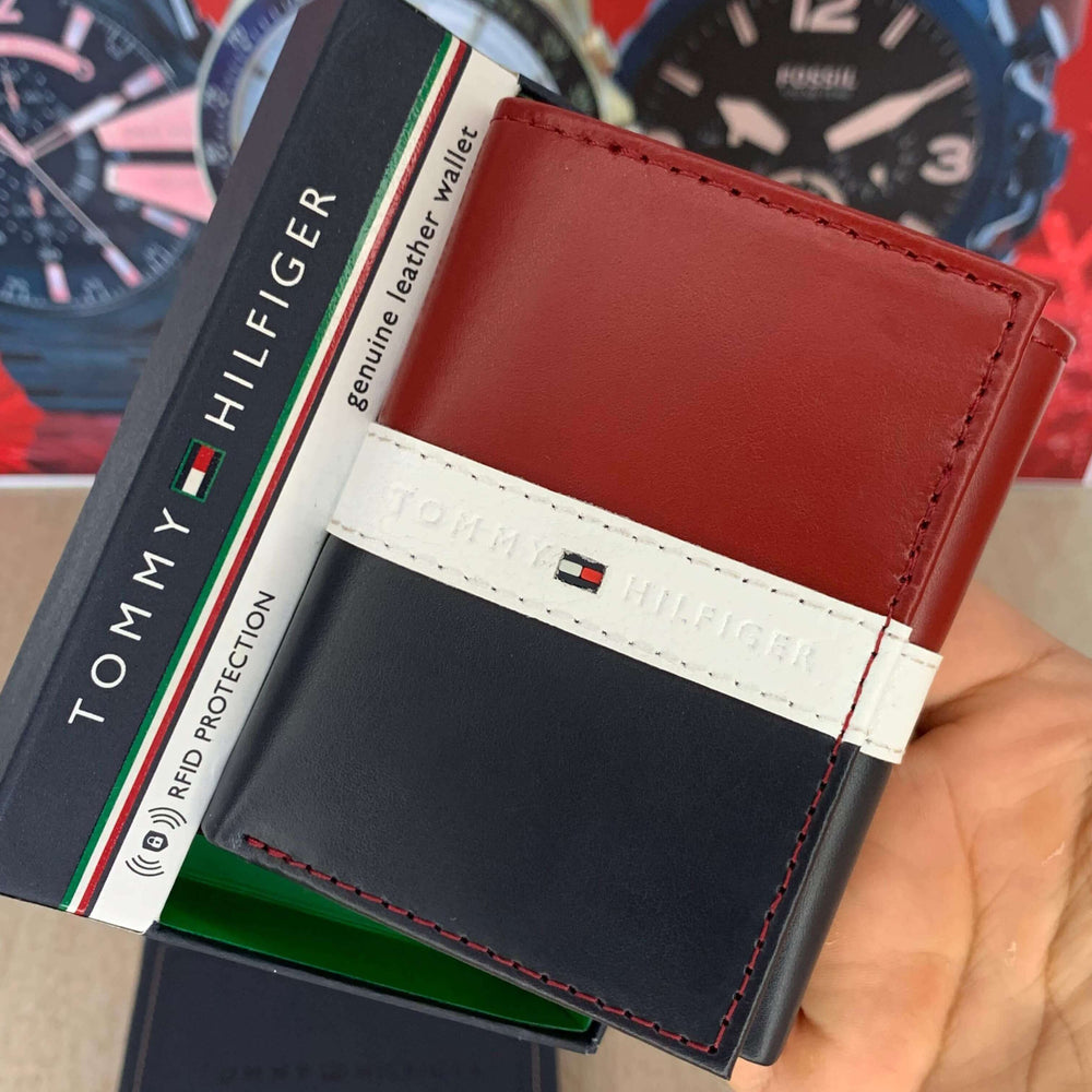 Billetera Tommy Hilfiger TOM-9 Hombre Cuero Rojo y Azul