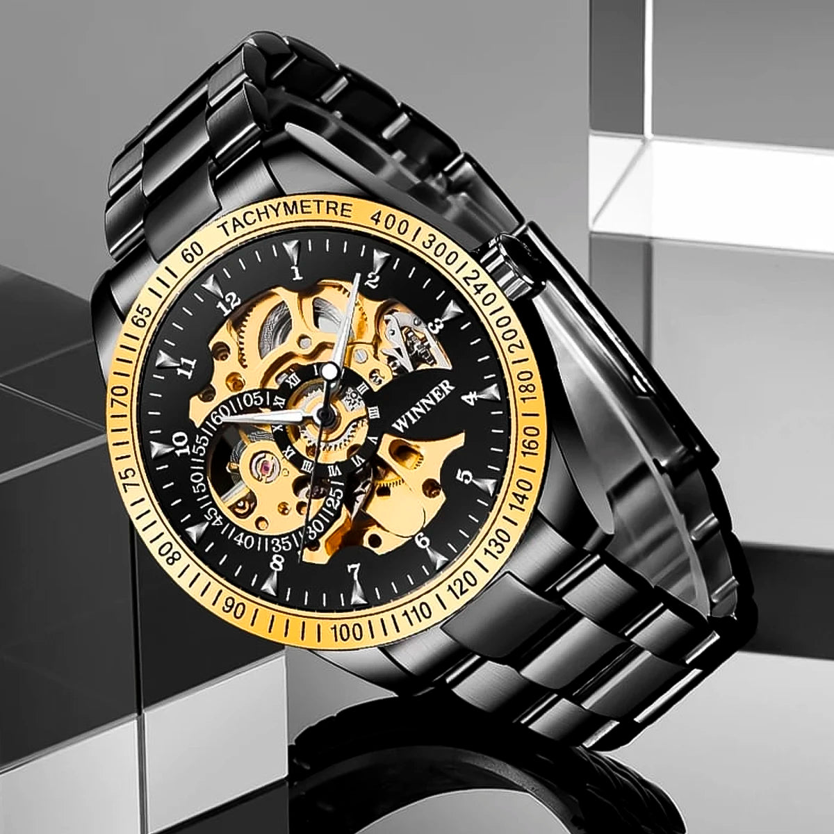 RELOJ WINNER ACERO BLACK GOLD WIN-10