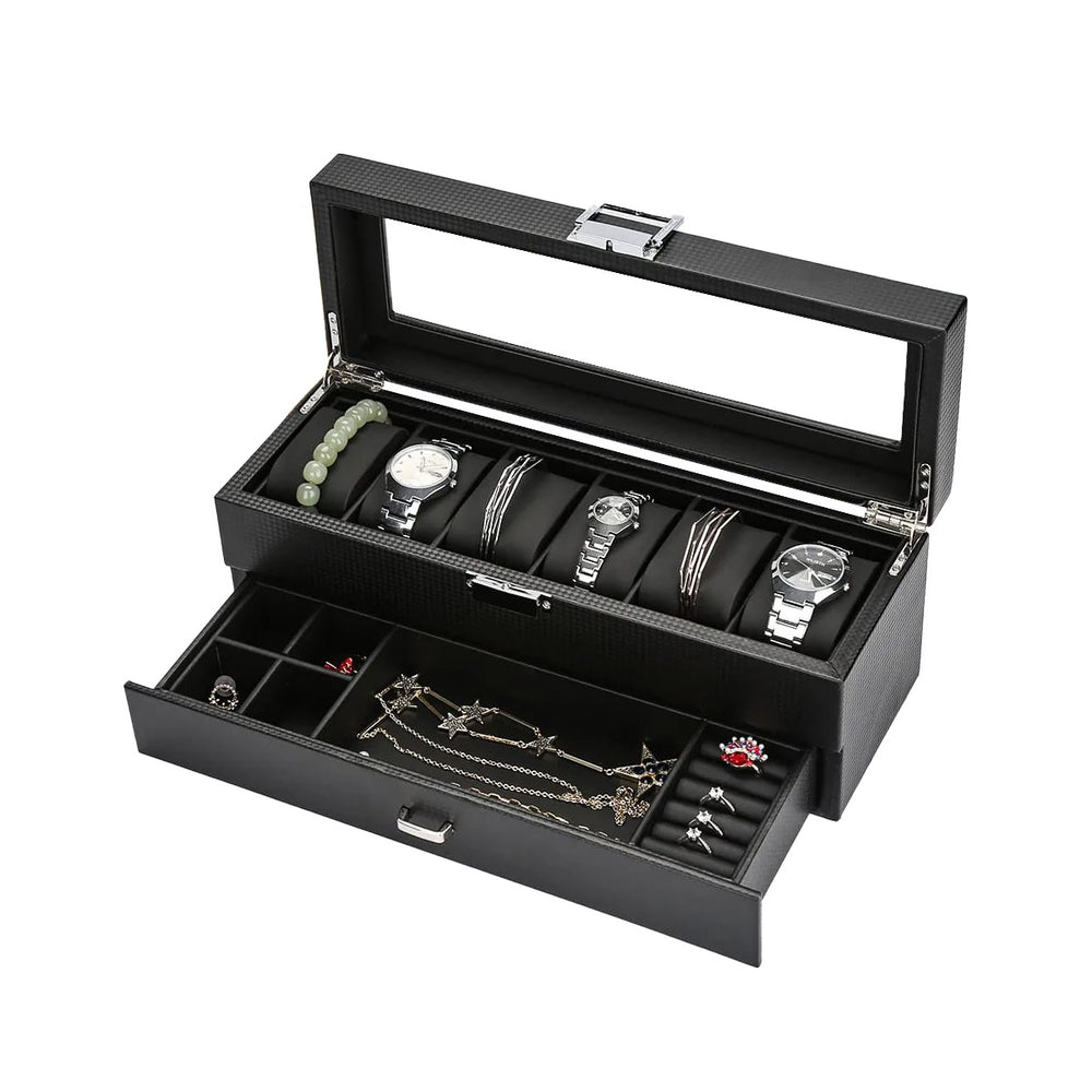 Organizador de Relojes y Accesorios ORG-7 de 2 Pisos - Fibra de Carbono