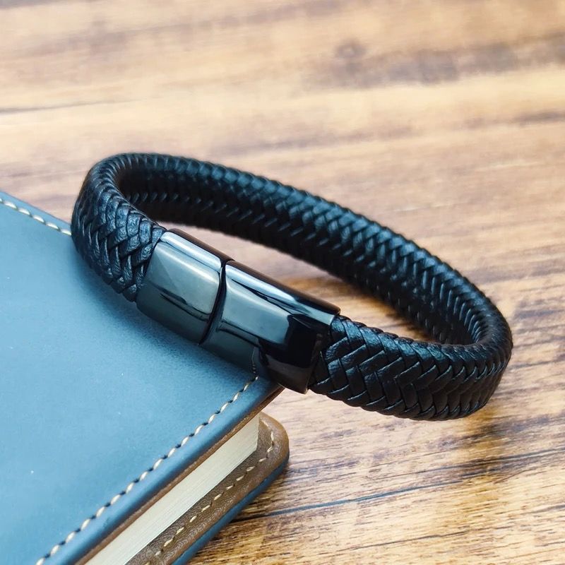 Pulsera Trenzado JOY-3 Hombre Cuero Negro