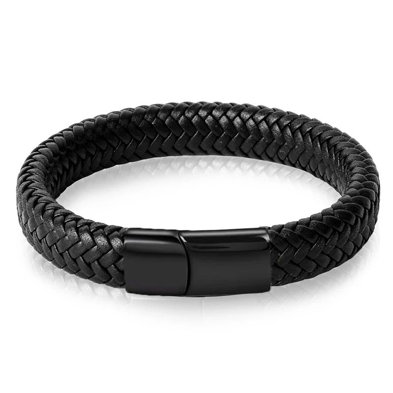 Pulsera Trenzado JOY-3 Hombre Cuero Negro