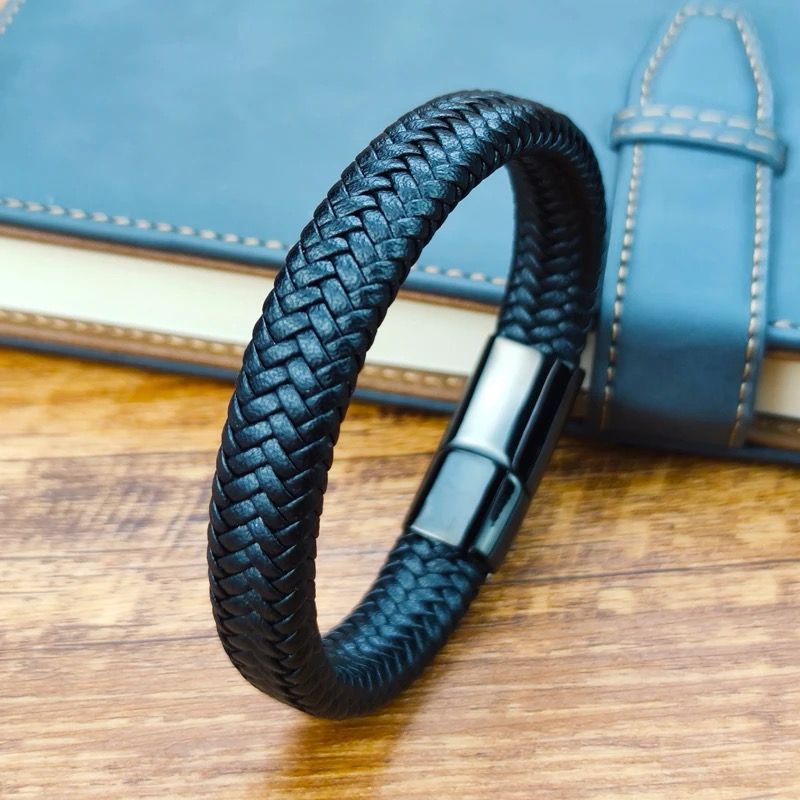 Pulsera Trenzado JOY-3 Hombre Cuero Negro