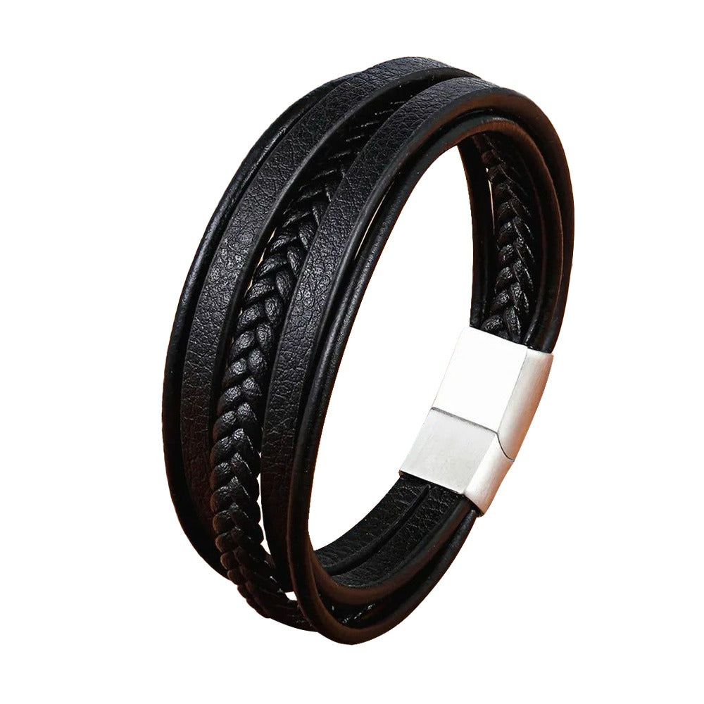 Pulsera Trenza JOY-9 Hombre Cuero Negro