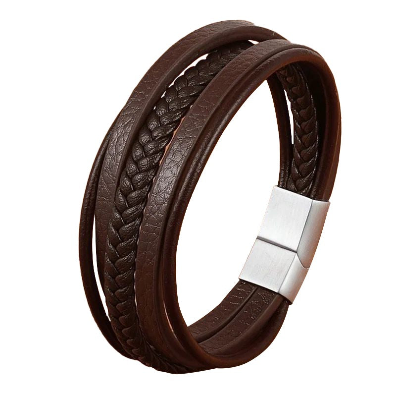 Pulsera Trenza JOY-8 Hombre Cuero Marrón