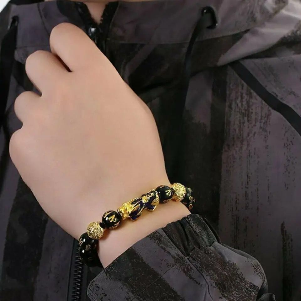 Pulsera Fen Shui JOY-17 Hombre Dorado y Negro