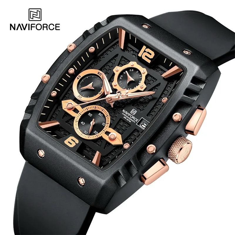 RELOJ NAVIFORCE RETRO NEGRO ORO ROSA NAV-122