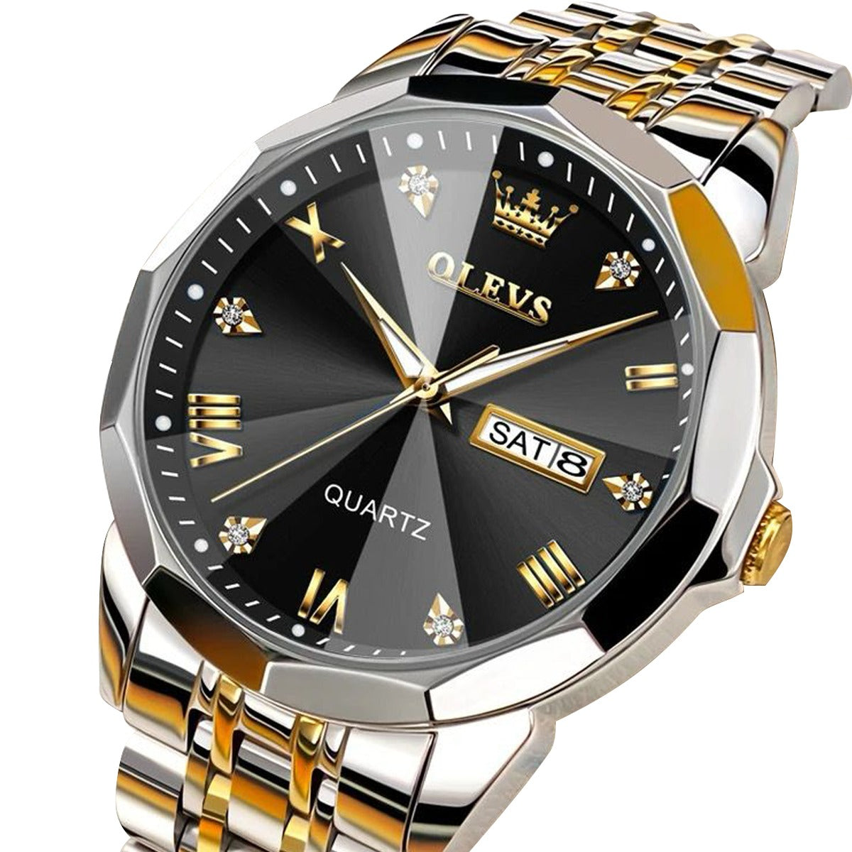 RELOJ OLVS PLATEADO NEGRO CRISTAL OLV-5