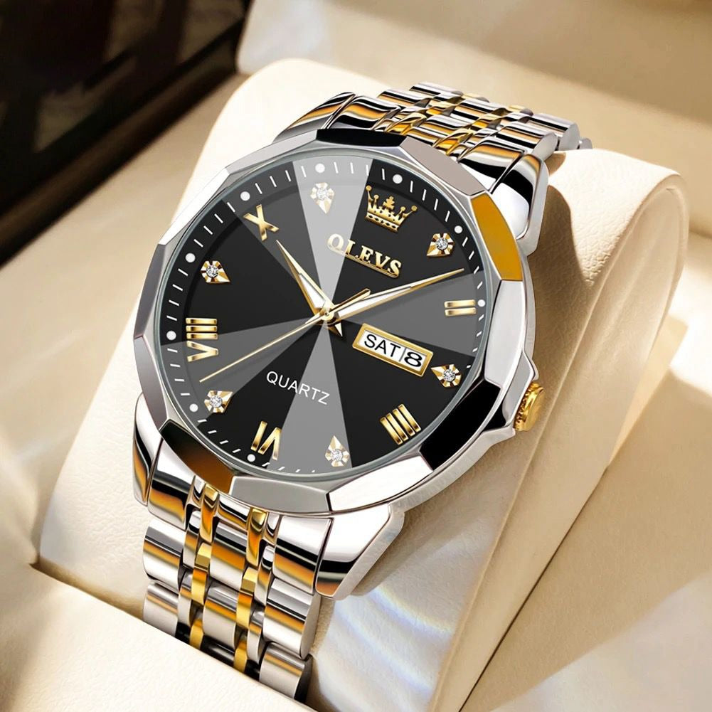 RELOJ OLVS PLATEADO NEGRO CRISTAL OLV-5