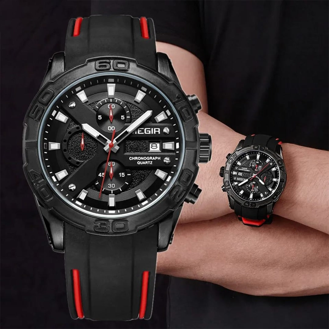 RELOJ MEGIR SILICONA NEGRO ROJO MEG-69