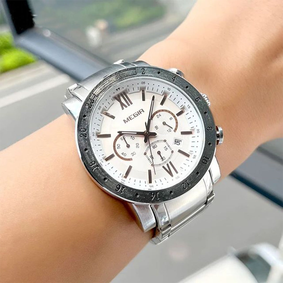 RELOJ MEGIR ACERO PLATA MEG-77