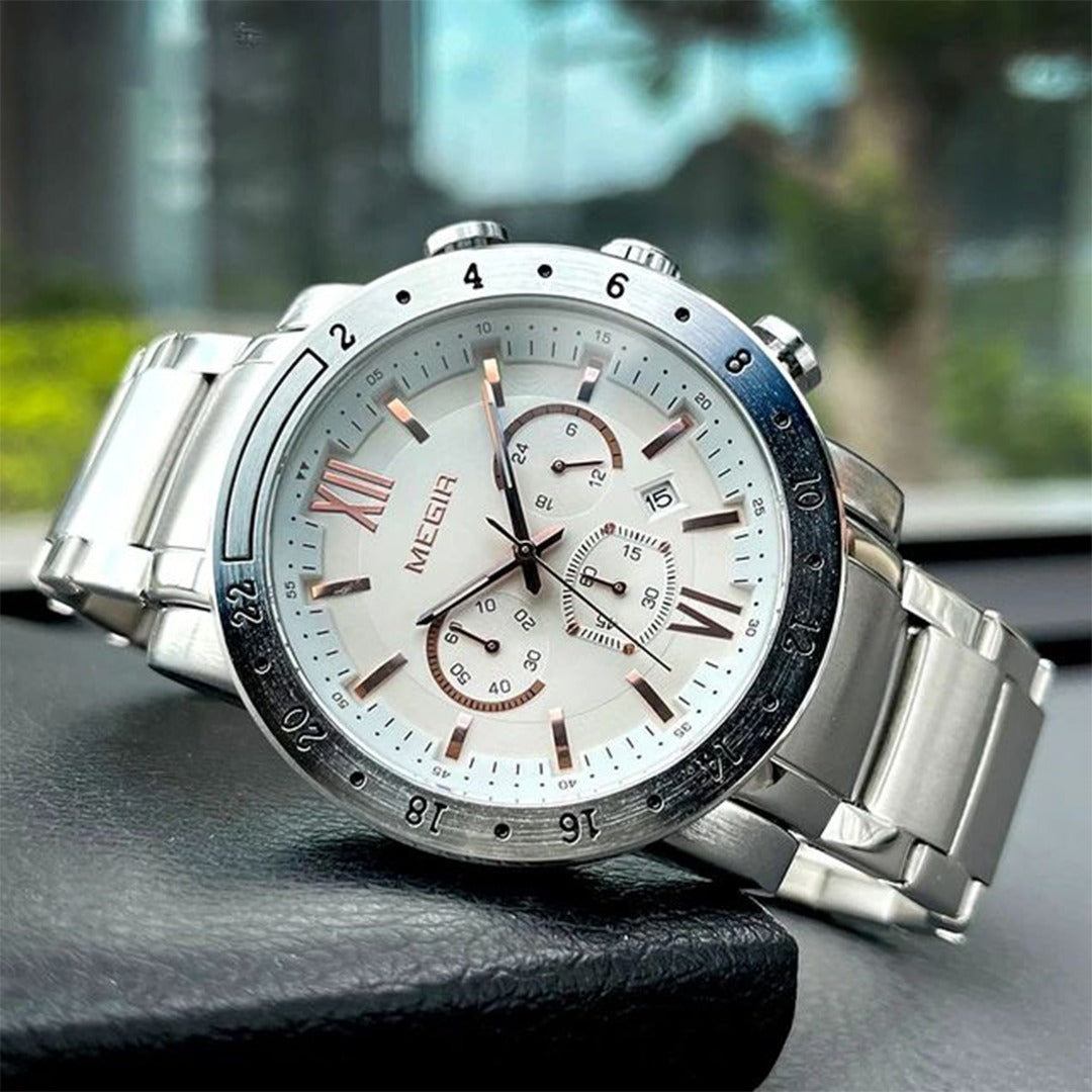 RELOJ MEGIR ACERO PLATA MEG-77