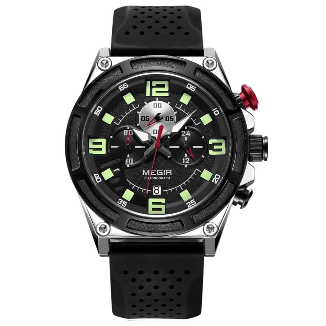 RELOJ MEGIR SILICONA NEGRO PLATEADO MEG-85