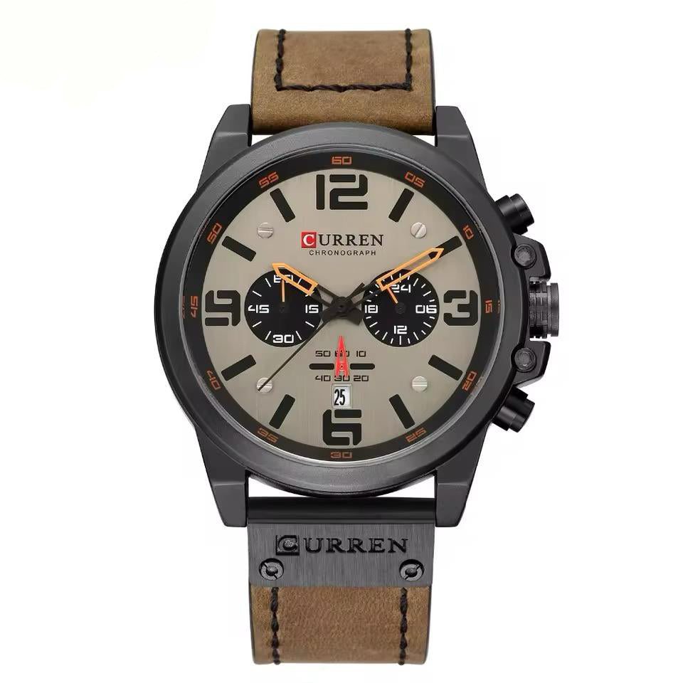 RELOJ CURREN ACERO GRIS Y CUERO MARRON CUR-13