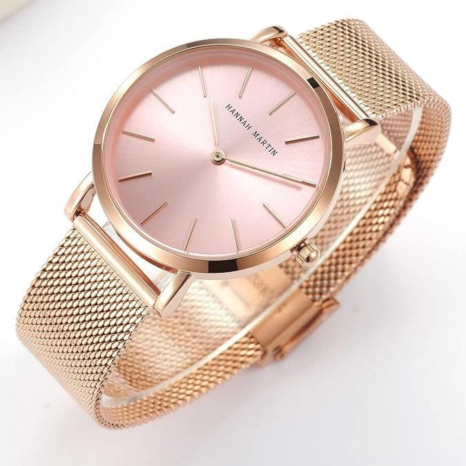 RELOJ HANNAH MARTIN MALLA ORO ROSA-ROSA HAN-M-6