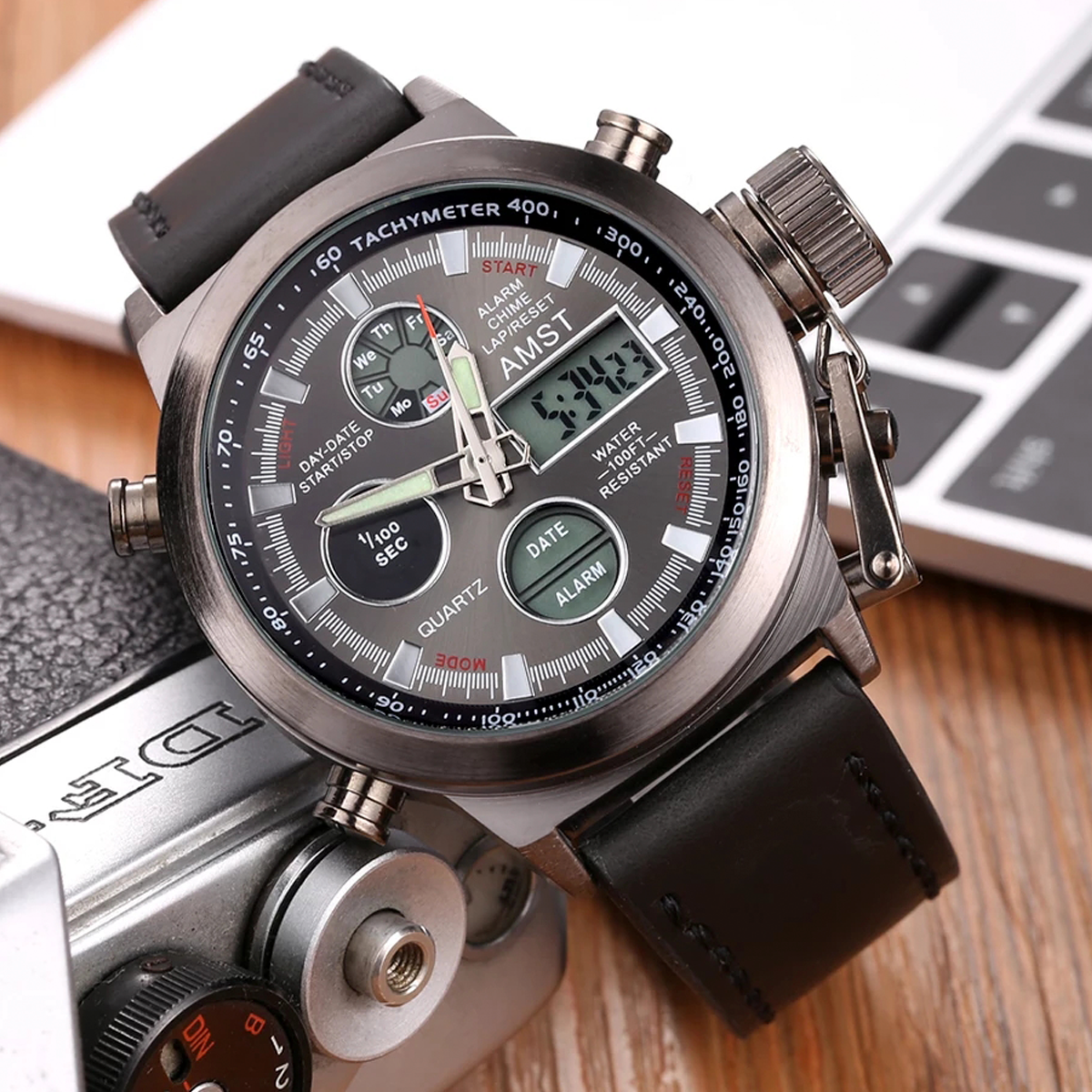 RELOJ CUERO NEGRO AMST-3