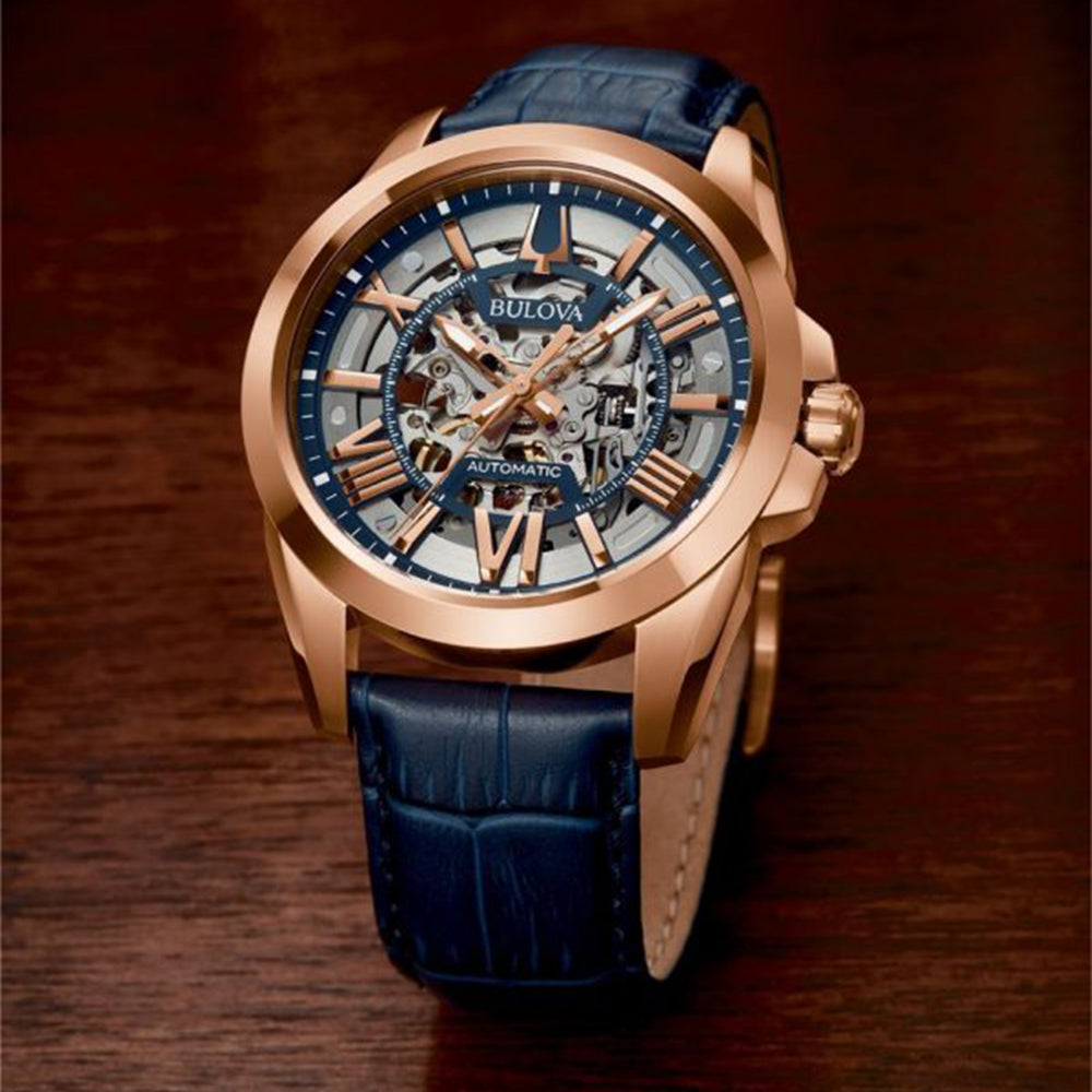 RELOJ BULOVA DORADO CON AZUL 97A161 BUL-11