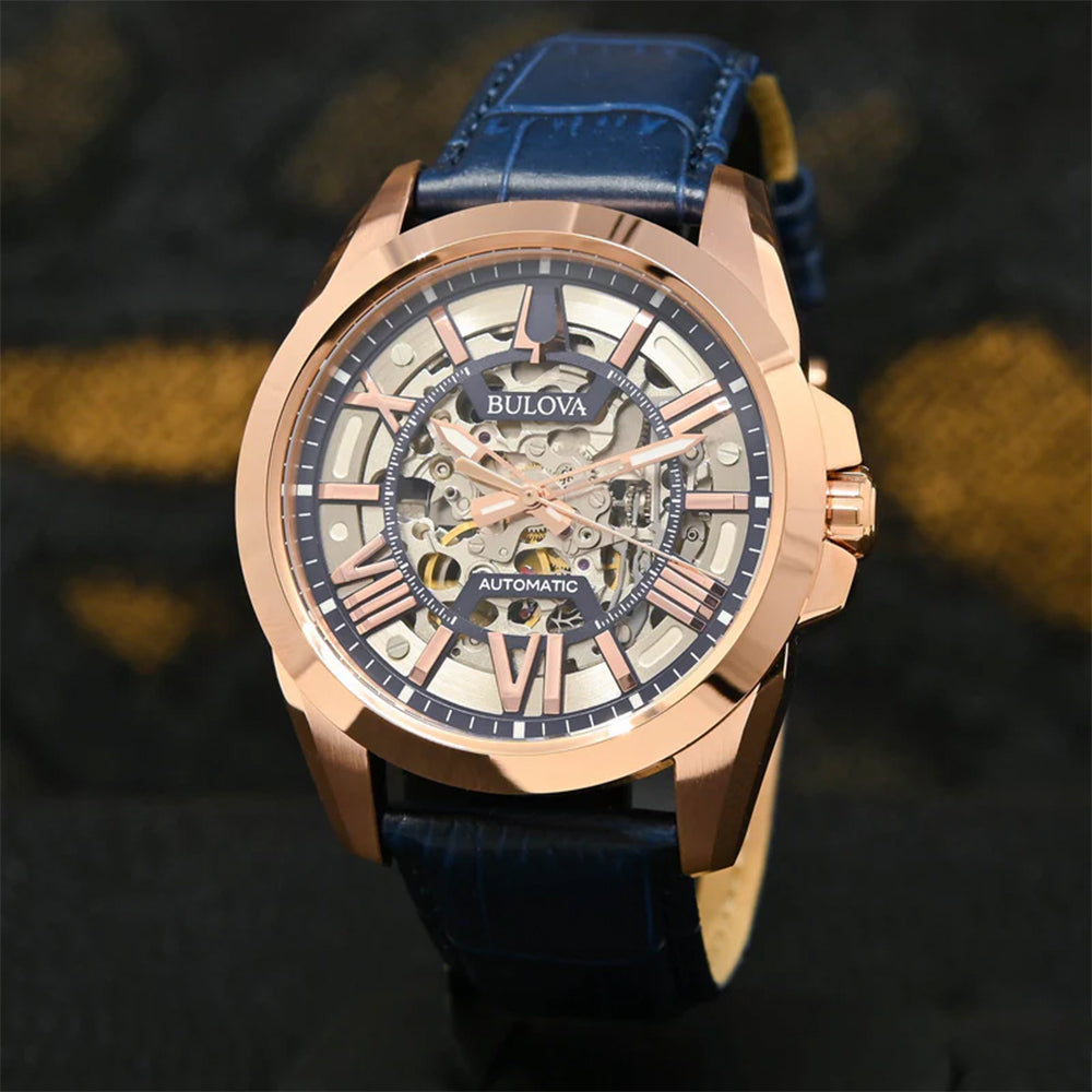 RELOJ BULOVA DORADO CON AZUL 97A161 BUL-11