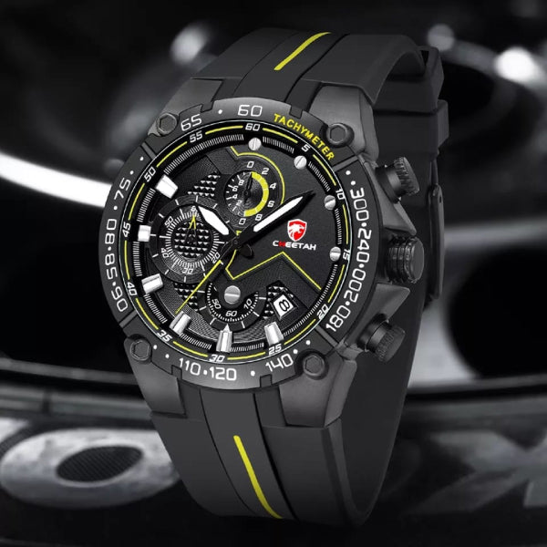 RELOJ CHEETAH SILICONA NEGRO CON AMARILLO CHT-2