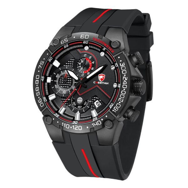 RELOJ CHEETAH SILICONA NEGRA CON ROJO CHT-3