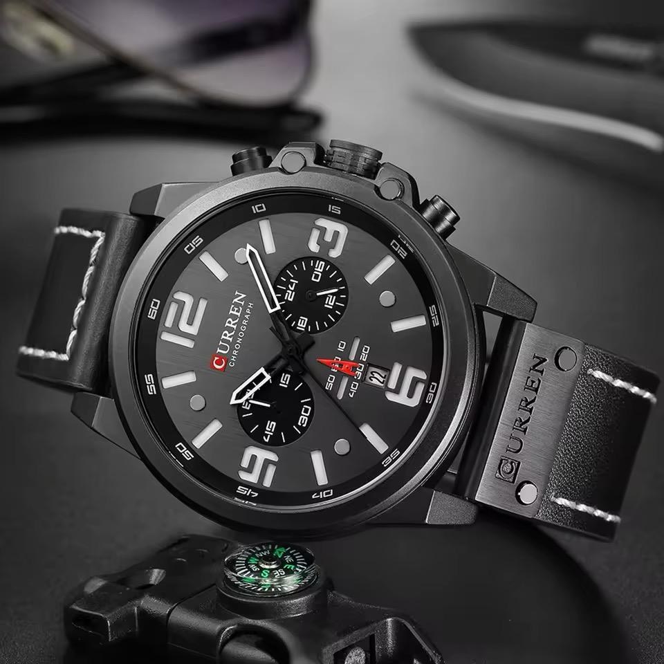 RELOJ CURREN ACERO Y CUERO NEGRO CUR-14