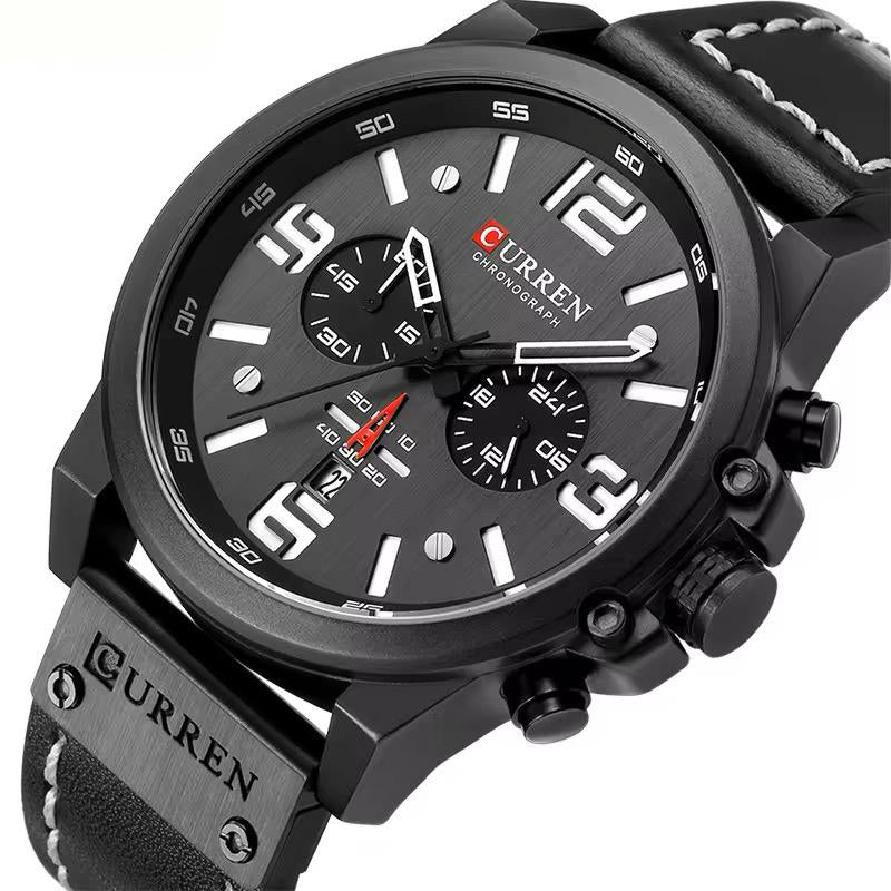 RELOJ CURREN ACERO Y CUERO NEGRO CUR-14