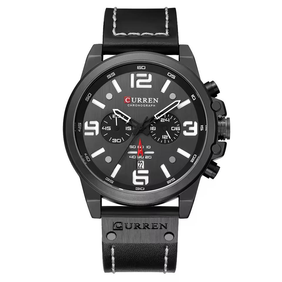 RELOJ CURREN ACERO Y CUERO NEGRO CUR-14