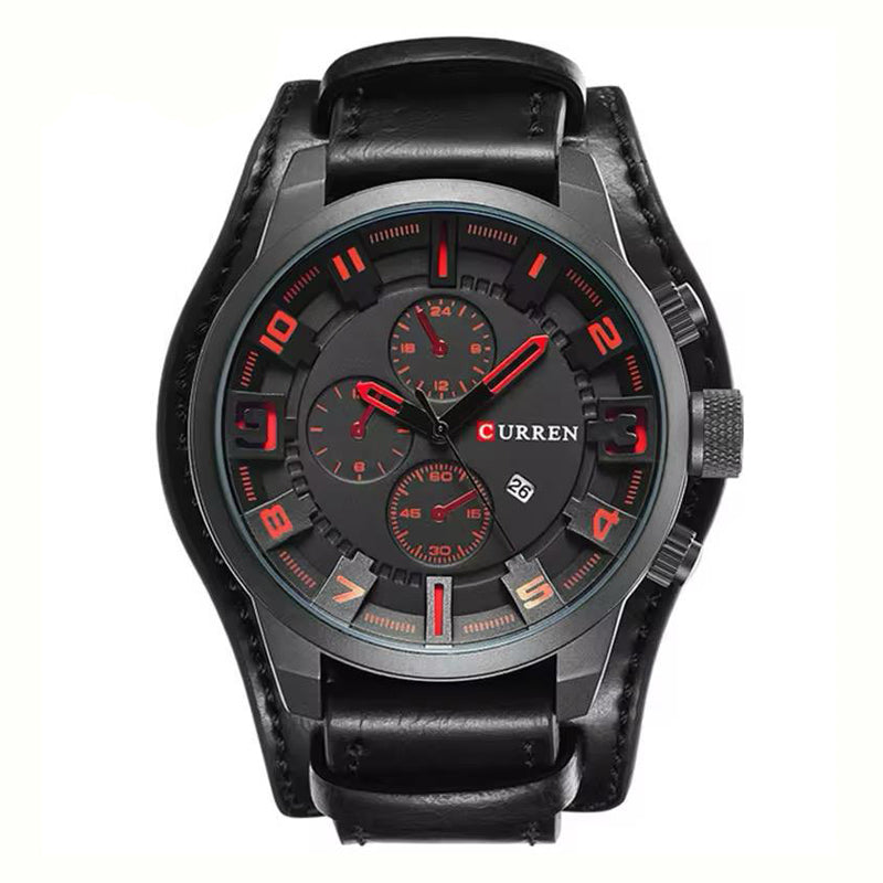 RELOJ CURREN NEGRO-ROJO DOBLE CORREA CUR-2