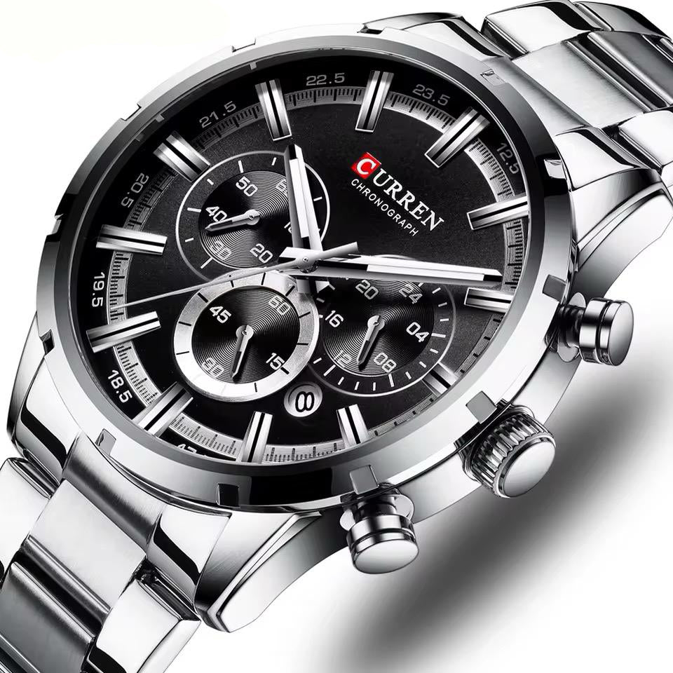 RELOJ CURREN ACERO PLATEADO CON NEGRO CUR-22