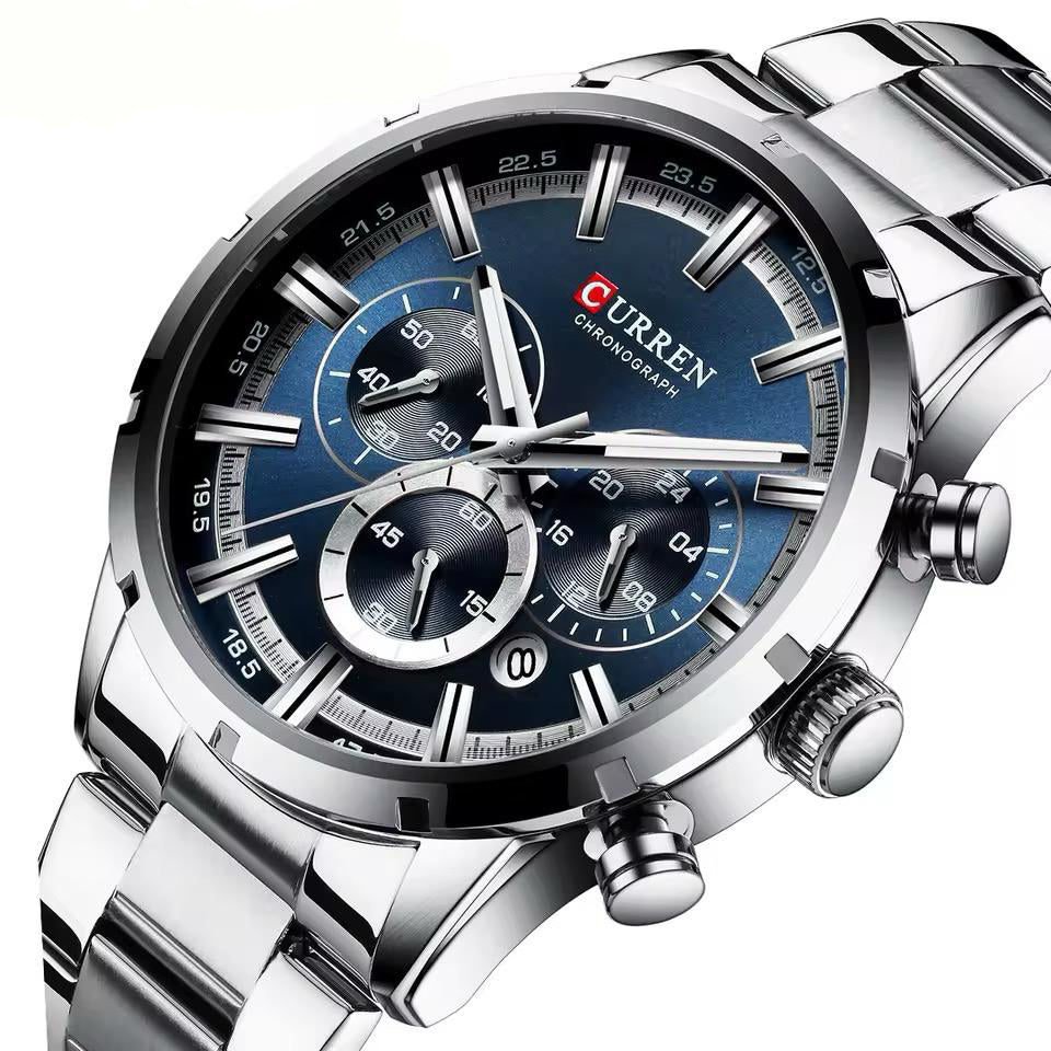 RELOJ CURREN ACERO PLATEADO CON AZUL CUR-23