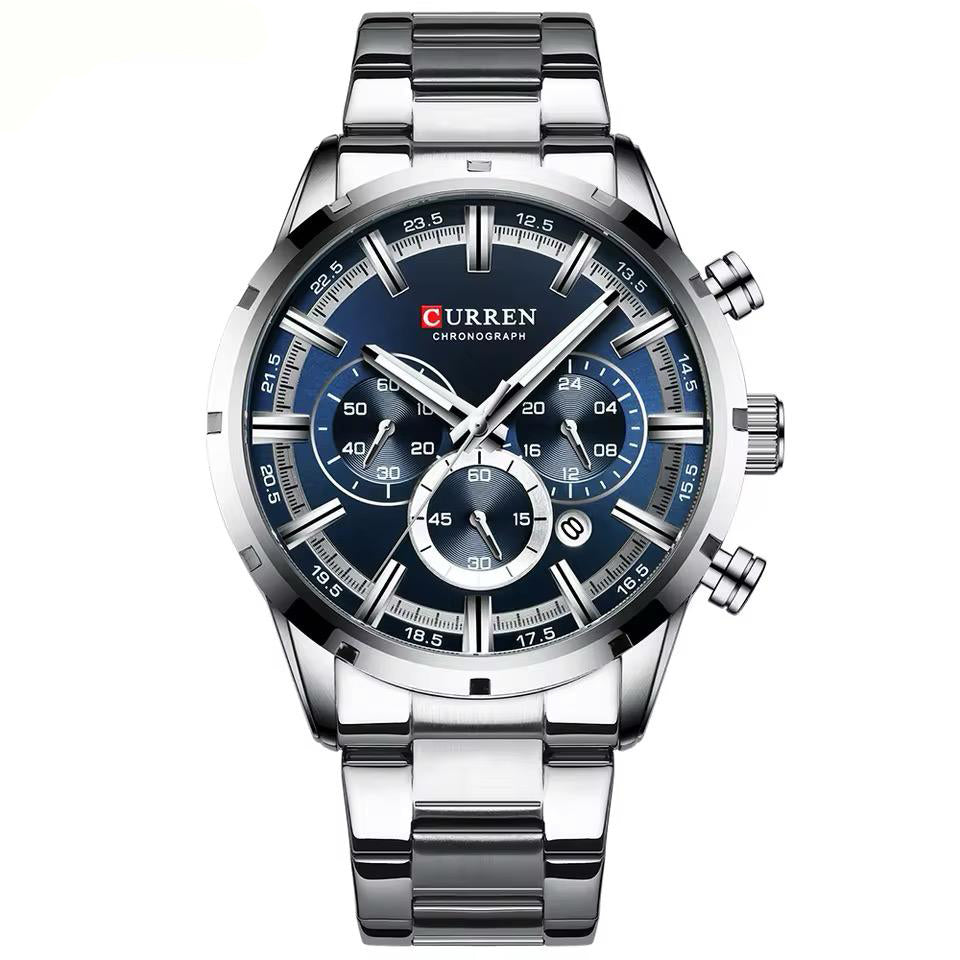 RELOJ CURREN ACERO PLATEADO CON AZUL CUR-23