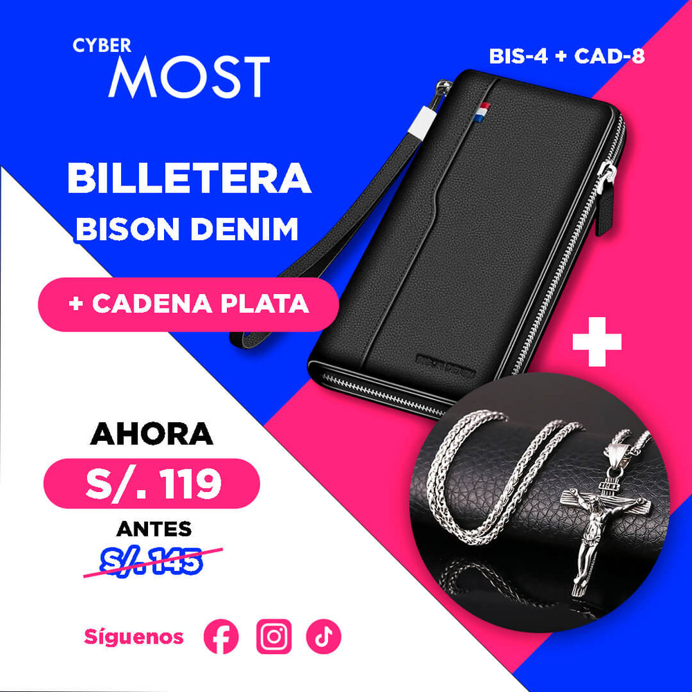 Combo Billetera Bison Denim BIS-4 + Cadena Cruz