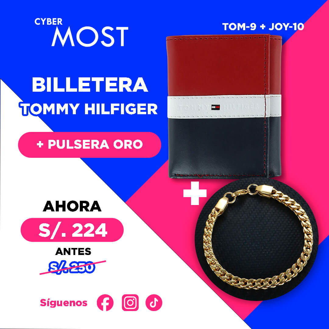 Combo Billetera Tommy Hilfiger TOM-9 + Pulsera Dorada