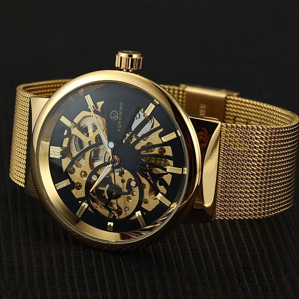 Reloj Forsining automático FOR-34 en acero inoxidable dorado, elegante y moderno, ideal para el hombre actual.