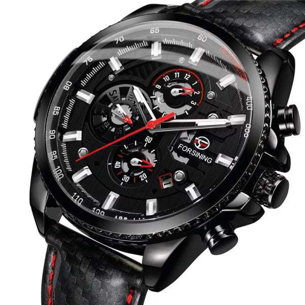 RELOJ FORSINING RACING CUERO NEGRO FOR-42