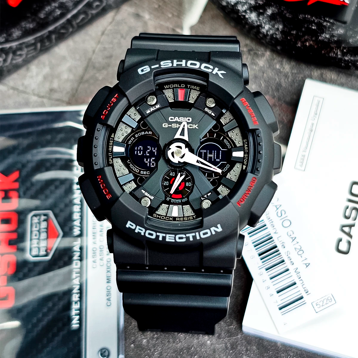 RELOJ G-SHOCK NEGRO CON ROJO GA-120-1A G-SK-18