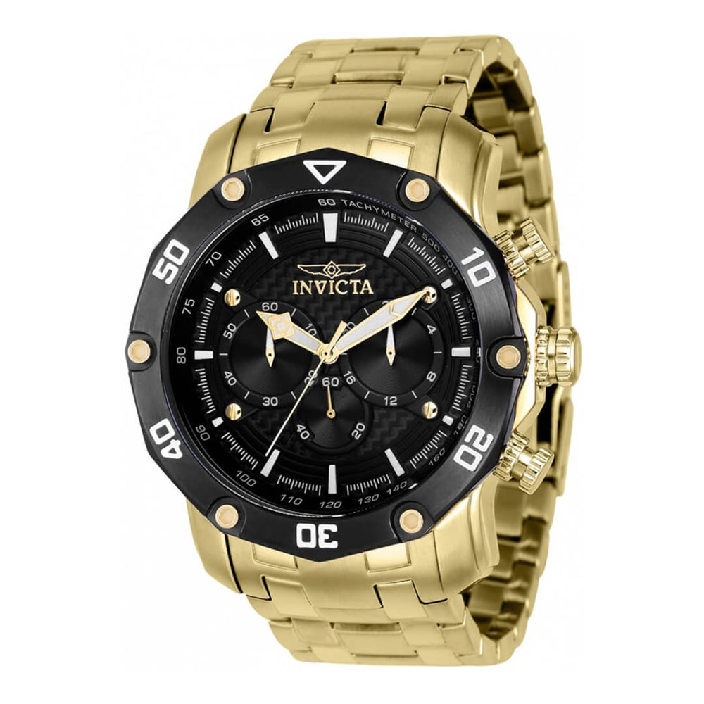 Reloj Invicta Pro Diver 37725 para hombre con esfera negra, caja y brazalete dorados